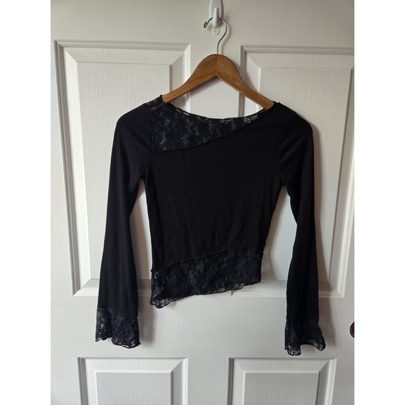 planet Heart Tops - BLACK LACE LONG SLEEVE  PULLOVER GOTHCORE, GIRL, GRUNGE XS
